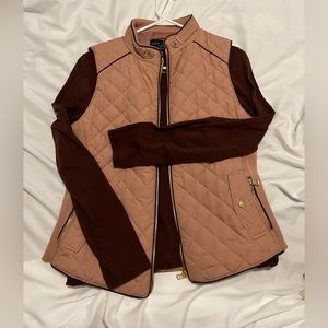 2pc - pink/ mauve quilted vest and brown v neck long sleeve shirt both larges